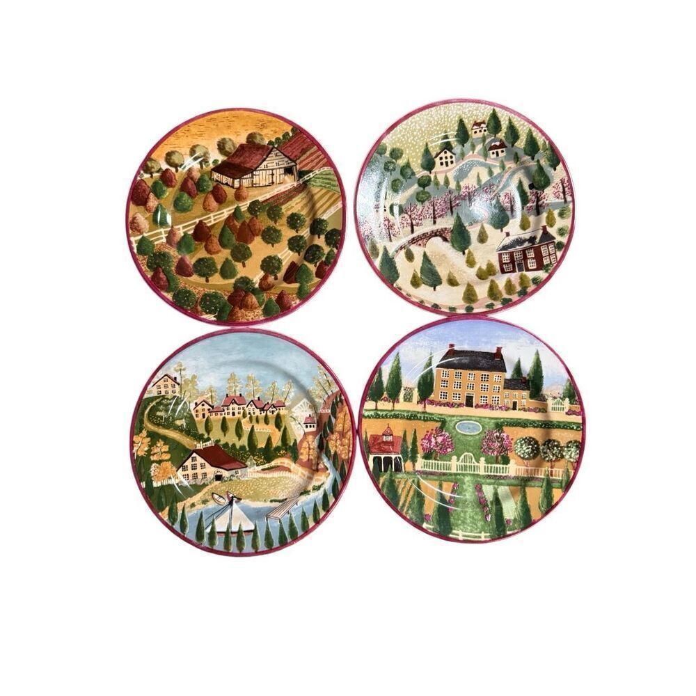 Vintage Block Country Village "Four Seasons" Dessert Plates by Gear, Set of 4 19